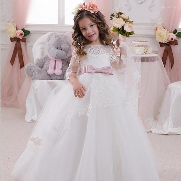Девушка платья цветок для свадебной жемчужины розовый цветочный тюль