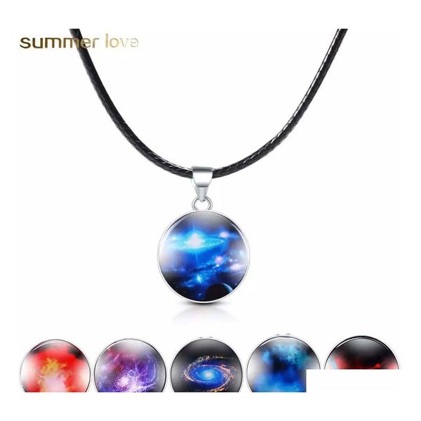 Anhänger Halsketten Mode Universum Sternenglas Leder Halskette für Frauen Colorf Kugelform Charm Choker Schmuck Drop Lieferung Penda Dhkti