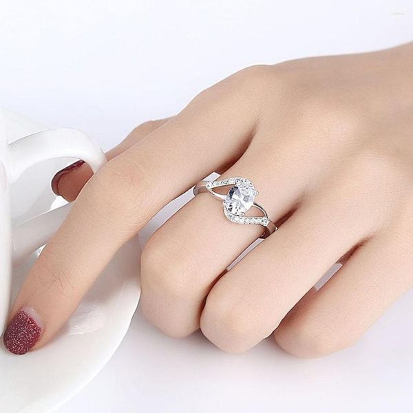 Anéis de casamento Crystal Windmill Copper Silver Plated Women Classic Ring Zirconia noivado