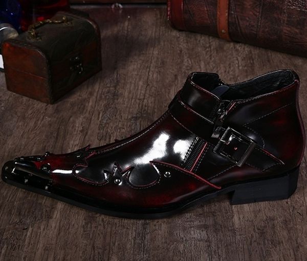 Botas de tornozelo pontiagudo de metal Sapatos de escritório de couro de couro
