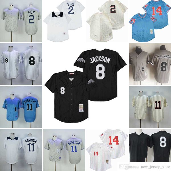 Filme Vintage 2 Nellie Fox Baseball Jerseys Costurado 8 Bo Jackson 11 Luis Aparicio 14 Paul Konerko Jersey Respirável Esporte Branco Pulôver