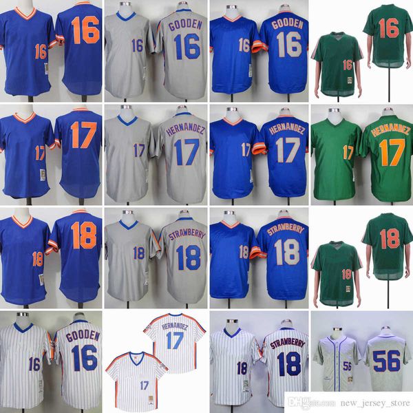 Film Vintage 16 Maglie da baseball Dwight Gooden cucite 17 Keith Hernandez 18 Darryl Strawberry 56 Tug McGraw Grey 1965 Jersey Blu Pullover