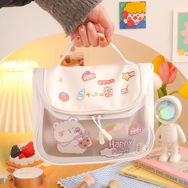 Bolsas de noite Bolsa de cosméticos de grande capacidade para mulheres Travel Wash Makeup Girls DIY adesivos Kawaii Beauty Organizer 230208