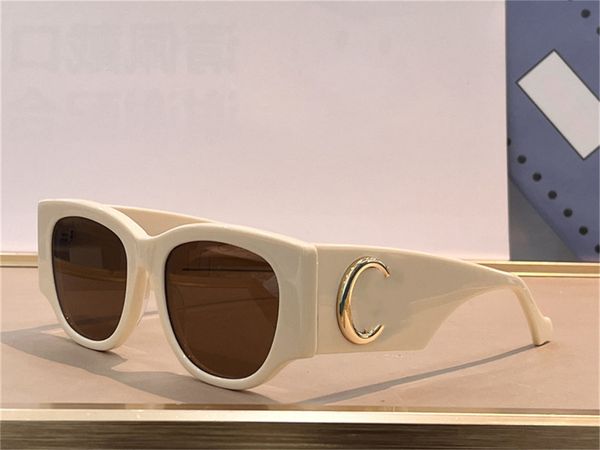 Heiße Damen-Retro-Designer-Damen-Sonnenbrille für Damen, Brillen, Katzenaugen-Objektiv, Vollrahmen-Modedesign, UV400-Schutz, cooles Buchstabenmuster auf den Beinen, beige-braune Brille