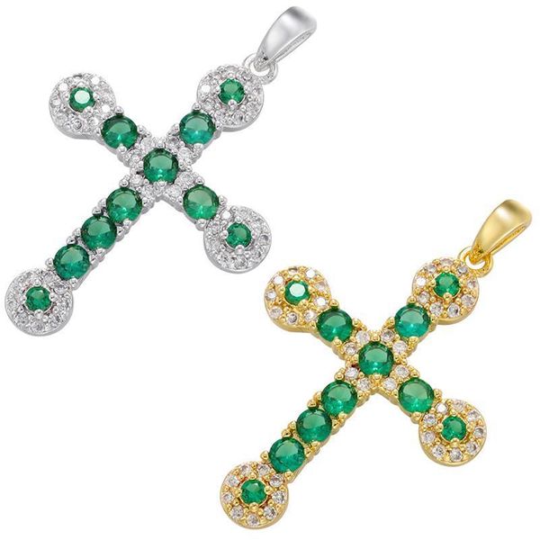 Charms Zhukou Gold Sier Color Cross Penente Green Crystal для женщин ручной колье, украшения для ювелирных аксессуаров оптом Vd1110 d dhqvc