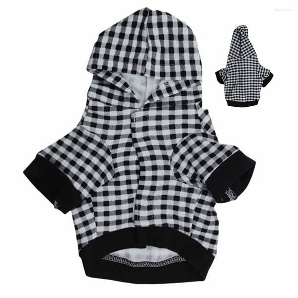 Abbigliamento per cani Moda primavera e autunno Generoso Felpa con cappuccio a scacchi bianco nero T-shirt a maniche lunghe per animali domestici