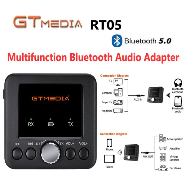 GT Media RT05 2 in 1 Bluetooth 5.0 -Empfänger und Sender -Audioadapter kompatibel mit Telefon, Tablet, Auto, Computer, Fernseher, Lautsprecher