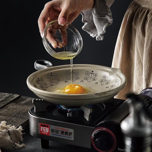 Tigelas tigelas de estilo japonês Frigideira de frigideira única Pan de cerâmica resistente ao calor pode ser diretamente aberto ao forno de fogo disponível