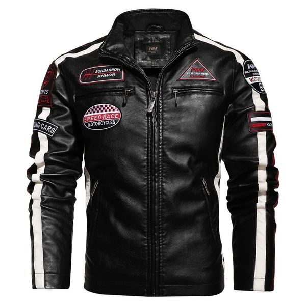 Jaqueta de motocicleta de couro falso masculina para homens no outono inverno moda casual bordado inverno veludo pu jacke 230207