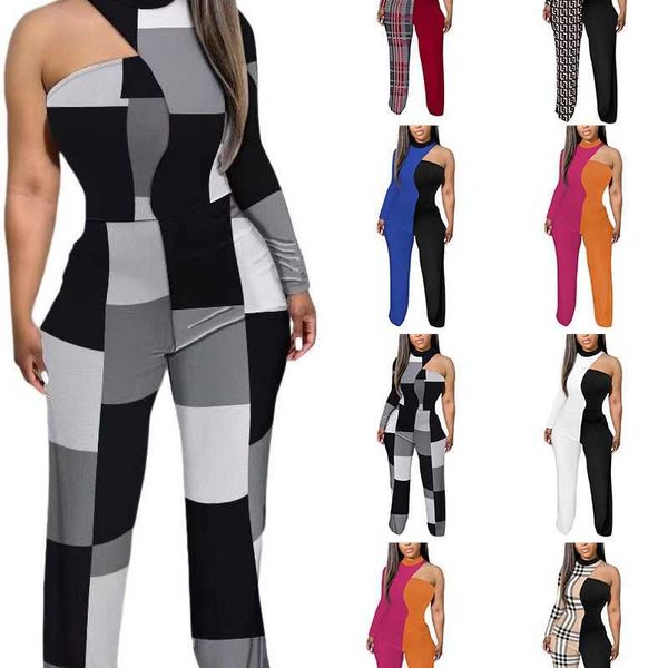 Tasarımcı Sıradan Kadın Giyim Tulumları Moda Bodysuits Baskılı Bir Kollu Pantolon Artı Boyut 3XL