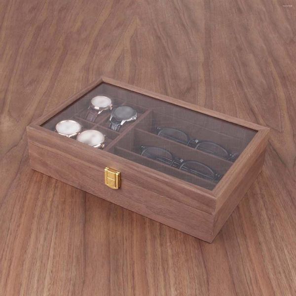 Scatole per orologi Scatola 4 slot 3 Griglie per occhiali da sole Velluto Custodia per esposizione portatile vintage con serratura Organizer per gioielli