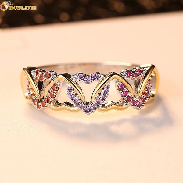 Anéis de casamento Moda de cobre Crystal roxo rosa verde cor azul de zircão fêmea para mulheres Atacadistas bijouterie