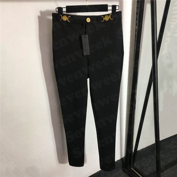 Pantaloni da collant slim da donna firmati Pantaloni con bottoni in metallo Pantaloni a matita Pantaloni da donna di marca di moda Abbigliamento