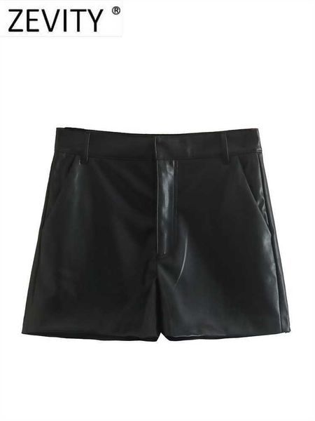 Frauen Shorts Zevity Frauen Mode PU Leder Dame Reißverschluss Fly Casual Slim Hot Chic Pantalone Cortos QUN3087 Y2302