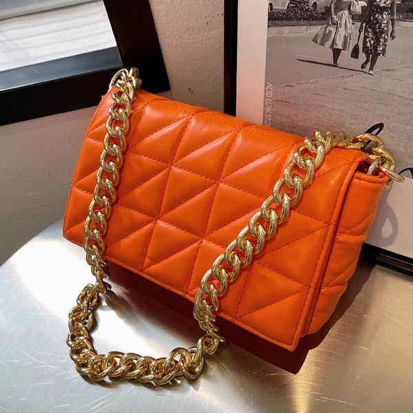 Bolsas de noite de couro Bagute Quilted Modyable for Women Flap Retro Envelope Metal Chain Small ombor Bag