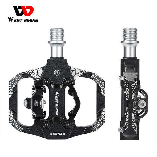 Pedais de bicicleta West Bicking Bicycle Lock Pedal 2 em 1 com chicote livre para pedais de bicicleta de bicicleta mtb de mtb spd acessórios de ciclismo com rolamentos anti-deslizamento 0208