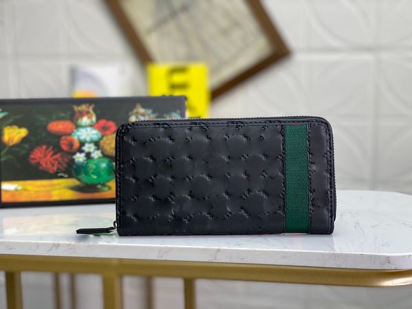 Portafogli di design portafoglio con cerniera singola realizzato in pelle bovina con accattivante fettuccia rossa e verde borsa di alta qualità per uomo e donna 291105