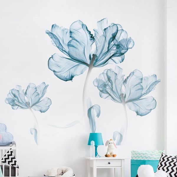 Tapeten 2023 Blaue Wandpaste Kreatives Schlafzimmer Zimmer Frischer Hintergrund Blumen 2 Stück Tapete Selbstklebende Aufkleber