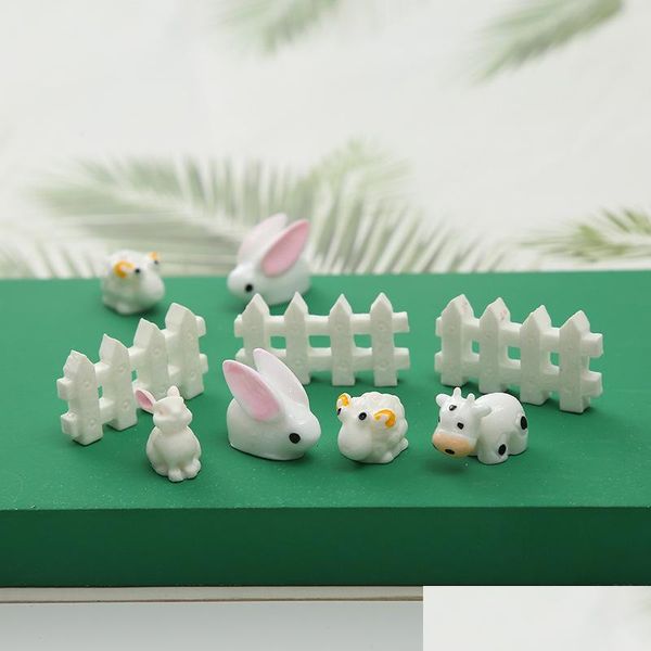 Altri 20 pezzi Componenti Stile Simpatico coniglio Pasqua Decorazione Recinzione in miniatura Mucca da latte Lepre Figurina animale Mestiere in resina Mini coniglietto Gard Dhdkl