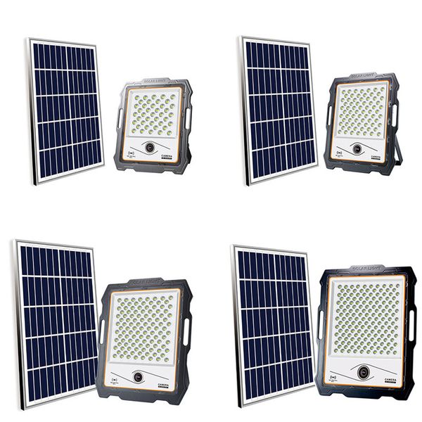 Luzes de inundação solar de 1080p Câmera de segurança Wi-Fi Garden Outdoor Flood Light Pir impermeável IP66 com 32G SD Card 100W 200W-300W-400W Usalight