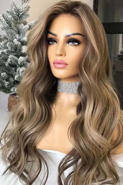 Ash Blonde Highlight Wavy 13x4 in pizzo Front con parrucca per capelli umani 231 6