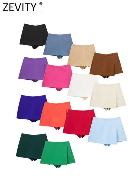 Shorts femininos zevity mulheres cor sólida cor assimétrica Saias finas da senhora zíper casual quente chique chique em pantalone p2450 y2302