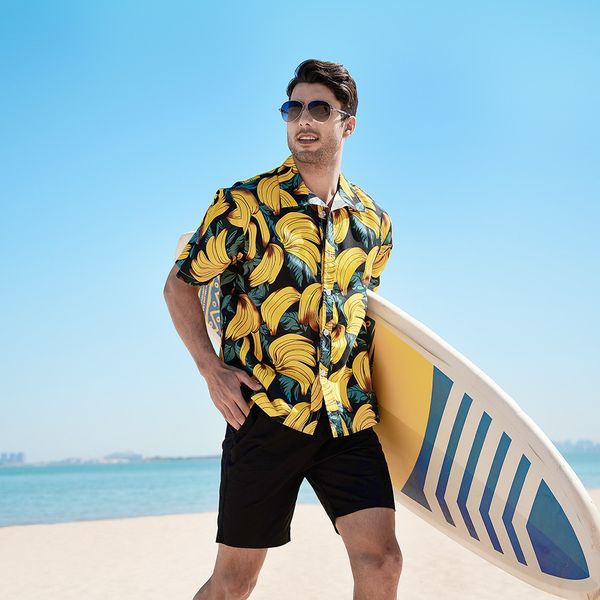 Camisas de flores do Havaí de verão para homens férias de férias praia de areia de lapência curta de lapela de lapela solteira casual single shirt shirt cs08