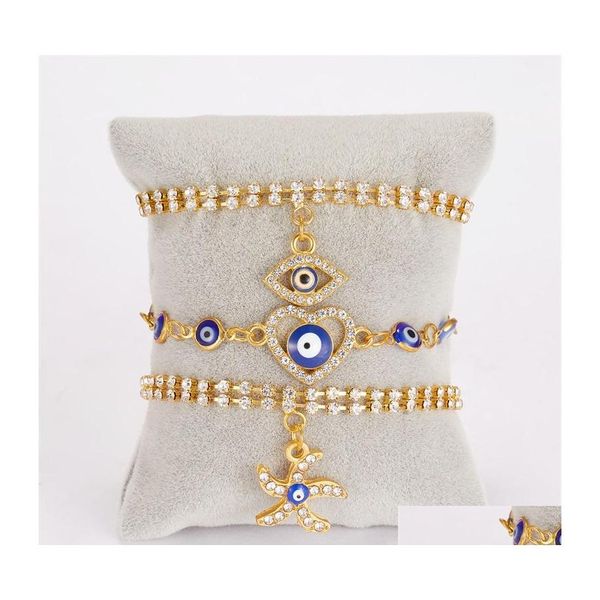 Id Identifica￧￣o 2021 Moda da moda Hamsa Bracelets de m￣o Feminino Olhos azuis Turkish Ear Ey Eye Tennis Bracelet Fatima Starfish Love H Dhfts