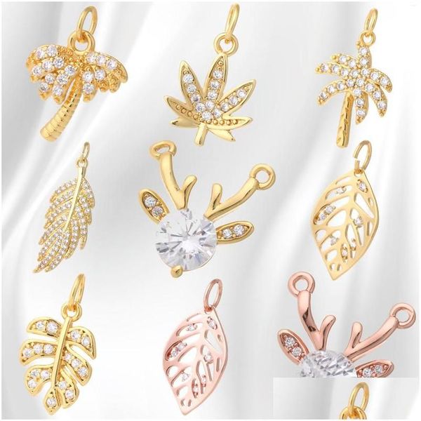 Charms Flowers Leaves Diy Pingente para jóias Fazendo colar mulheres colorido de ouro charme de cobre embutido zircon veado fofo 2022 gota dh0rj