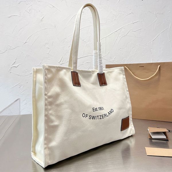 Tela Grande capacità Totes Borse Shopping Bag Spalla Crossbody Duffel Hobos Donna Tote Mommy Borsa a mano Alfabeto moda Due cinturini Bianco