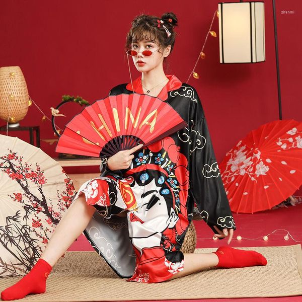 Kadın pijama kadınları geceliği Çin tarzı retro gecelik kısa kollu ev elbisesi rahat yumuşak bornoz samimi iç çamaşırı