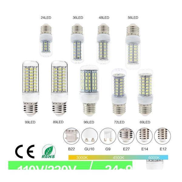 Lampadine a Led Smd5730 E27 Gu10 B22 E14 G9 Lampada 7W 12W 15W 18W 220V 110V 360 Angolo Smd Bb Corn Light Drop Delivery Luci Illuminazione Bbs Dh5It