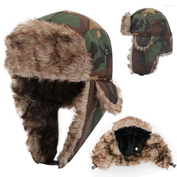 Berets Women Мужчины теплый камуфляж искусственный мех Ushanka русские шляпы бомбардировщика