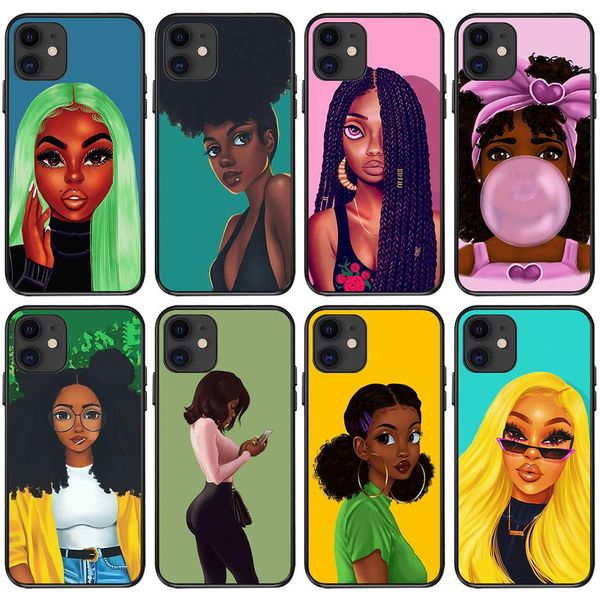 Sexy Black Girl Protetora Fashion Phone Cases Capa para iPhone 15 Pro Max 12 Mini 11 X XR 13