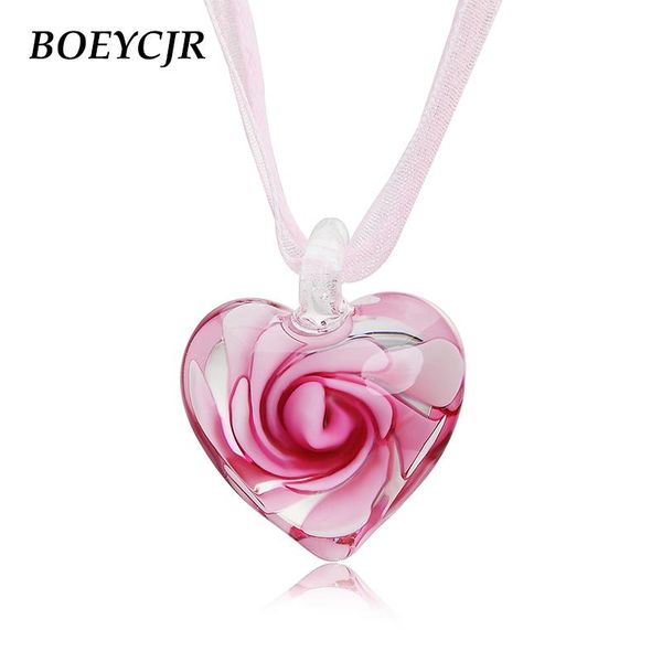 Collane con ciondolo BOEYCJR Romanzo Collana con cuore in vetro Catena corta Fatto a mano Etnico per le donne Regalo di San Valentino