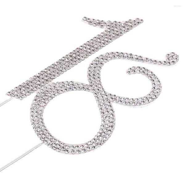 Festival Malzemeleri Diamante Numarası 18th 18 Kristal Rhinestone Kek Topper Gümüş