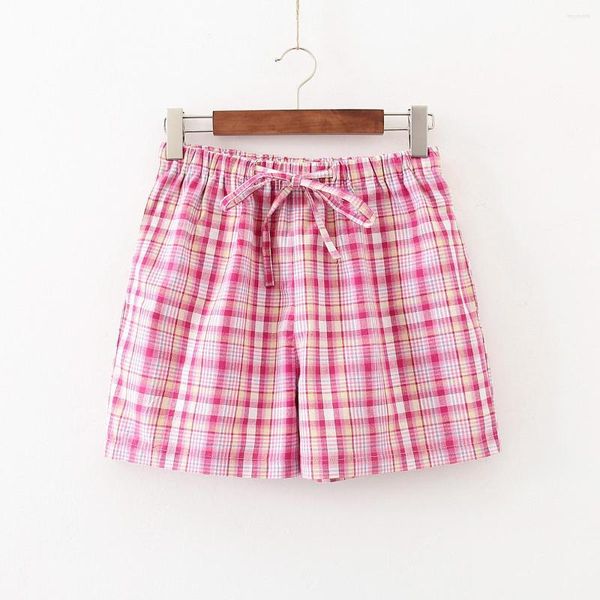 Damen Nachtwäsche 2023 Sommer Frauen Baumwolle Schlaf Shorts Weibliche Top Qualität Hause Hosen Damen Casual Plaid Plus Größe