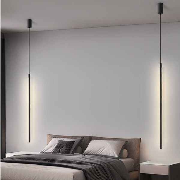 Luzes de lâmpadas pendentes de tubo longo para o quarto Illuminaire 60/08/20/20/120cm de teto alto preto e pendurado luz AC 85-265V 0209