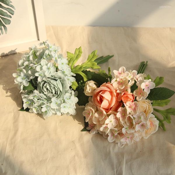 Fiori decorativi 4 colori rosa di seta ortensia fiore artificiale ibrido bouquet da sposa decorazione di nozze festa domestica fai da te falso
