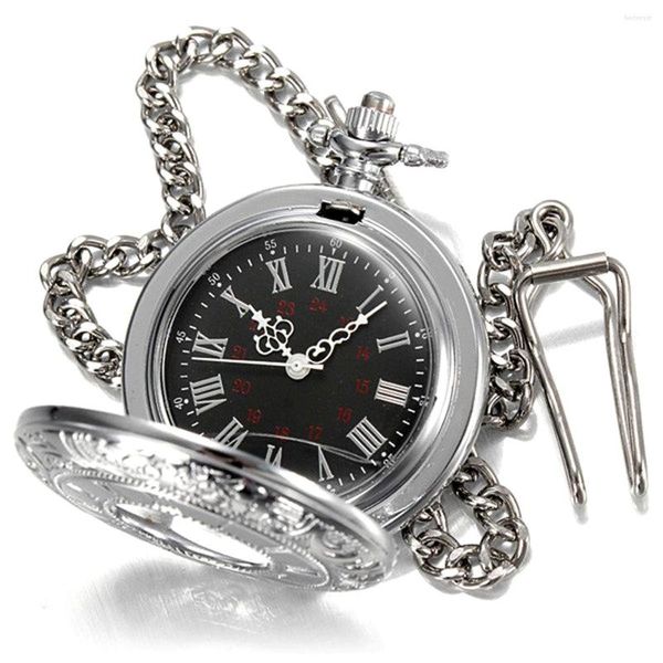 Orologi da taschino Shellhard Arrival Vintage Hollow Silver Pendant Fob Watch Numeri romani Quadrante nero Quarzo per uomo Donna