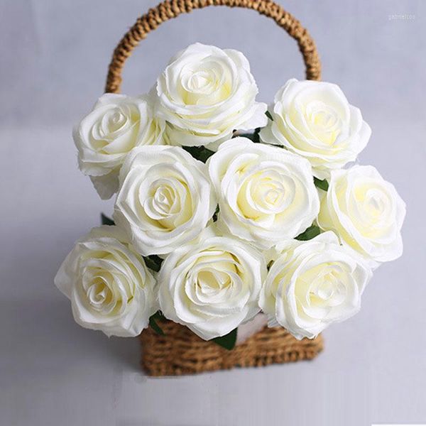 Dekorative Blumen, 9 Köpfe/Strauß, französische Rosen, künstliche Blumen, für Zuhause, Tisch, Flores, Hochzeit, Weihnachten, Patry, Dekoration, künstliche Seidenrosen