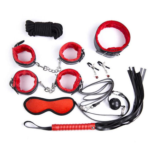 Секс-игрушки-массажер Fun кожаный плюшевый набор из восьми предметов, новый переплет, черный и красный