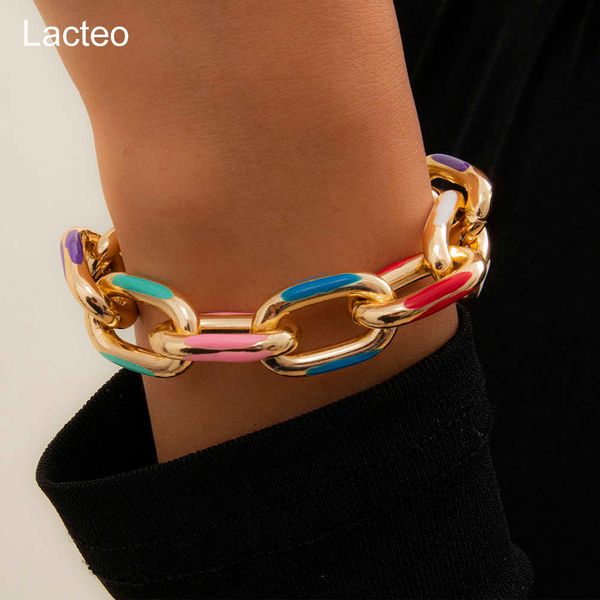 Gliederkette Lacteo Böhmisches buntes bemaltes Aluminium-Ketten-Charm-Armband Schmuck für Frauen Mode trendiges Kreuz-Ketten-Armband-Armband G230208