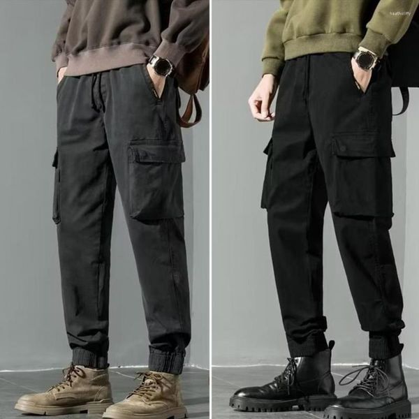 Calça masculina de inverno cor sólida solta corresponde a roupas de carga térmica de pelúcia de pelúcia