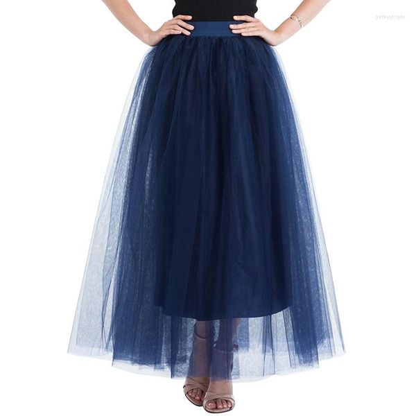 Saias Tule Long para Casamento Formal Elegante Cantura elástica Mulheres pretas Mesh dama de honra Tutu Skirt Girls