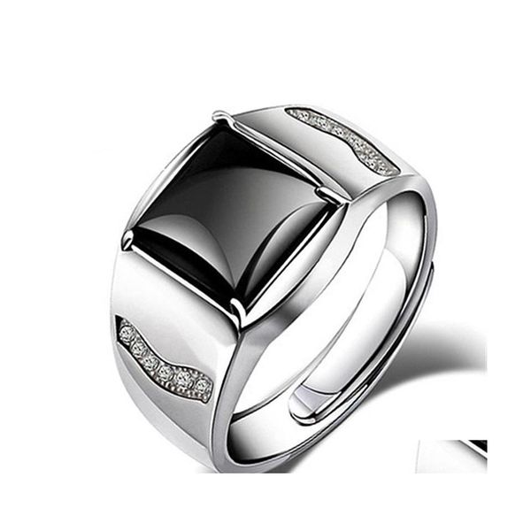 Кластерные кольца мужское доминирующее кольцо черное агат для мужчин, открывающих регулируемый глянцевый квадратный драгоценный камень