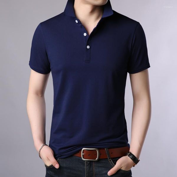 Camisetas masculinas 2023 Summer Men's Lapeel Pearl Cotton Color sólida cor de t-shirt de mangas curtas Slim-Sleeved Casual Casual