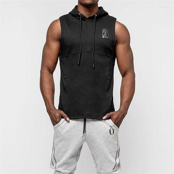 Hoodies masculinos ginásio musculação singlet com capuz sem mangas muscular sólido moletom verão colete superior moletom plus size