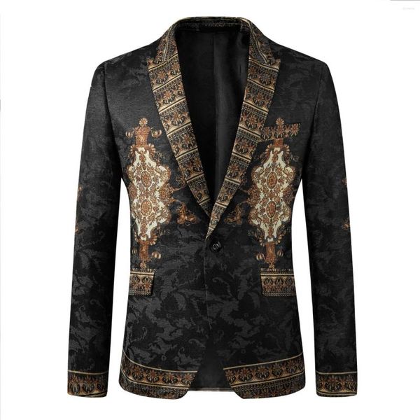 Herrenanzüge 2023 Luxus Schwarz Gold Männer Blazer Platzierung Gentleman Jacquard PaisleyJacket Bankett Hochzeit Bräutigam Outfit Stilvoll