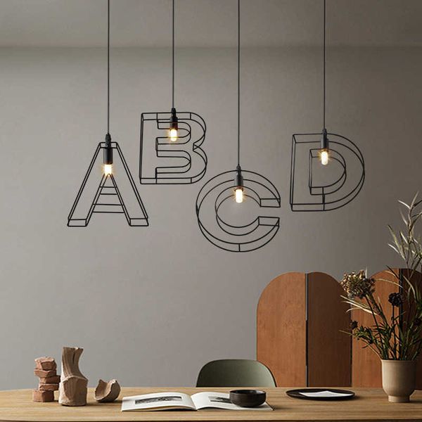 Luci moderne 26 lampade a sospensione alfabeto con base a soffitto splicabile applique in ferro battuto lampada a sospensione fai-da-te per soggiorno comodino LED 0209